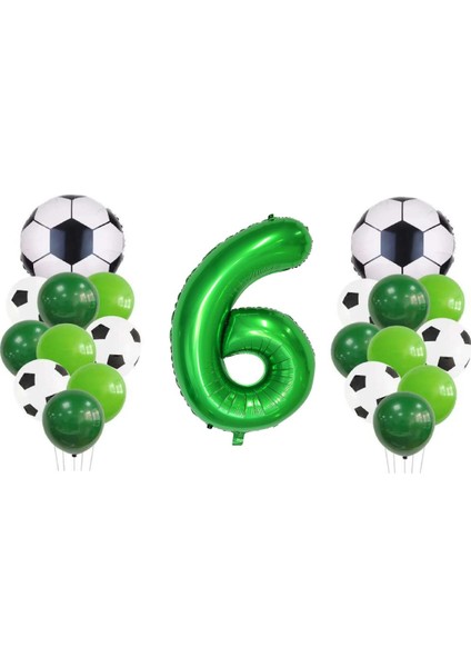 6 Yaş Futbol Temalı Yeşil Rakamlı Balon Seti