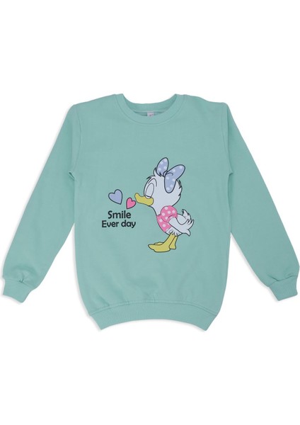 Kız Çocuk Duffy Duck Kalp Baskılı Yazılı Uzun Kol 2ip Sweat