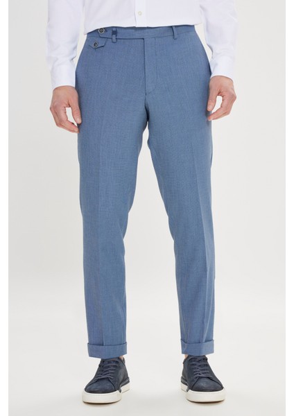 Slim Fit Dar Kesim Desenli Yünlü Yan Cepli Pantolon