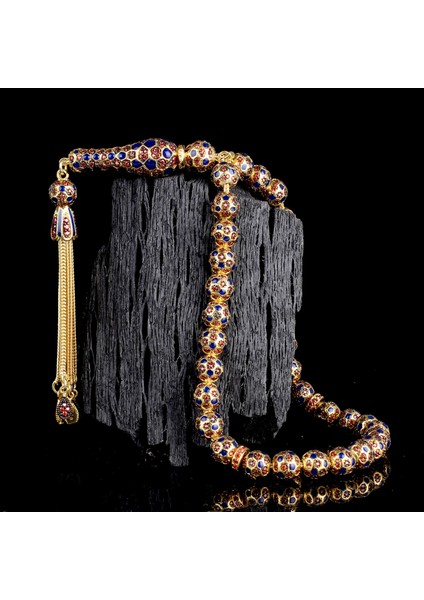 Tesbihsepetim Futbol Topu Model Zirkon Taşlı Siyah Mineli 925 Ayar Gümüş Tesbih