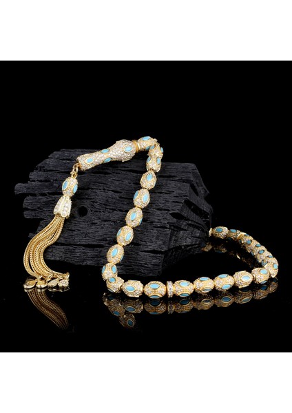 Altın Kaplamalı Turkuaz Mikro Taşlı 925 Ayar Gümüş Tesbih fiyatları