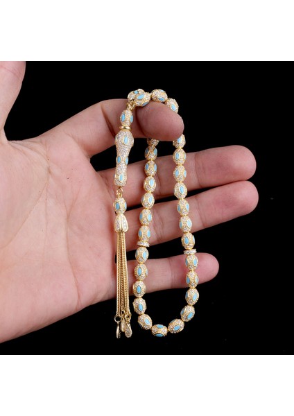 Altın Kaplamalı Turkuaz Mikro Taşlı 925 Ayar Gümüş Tesbih modelleri