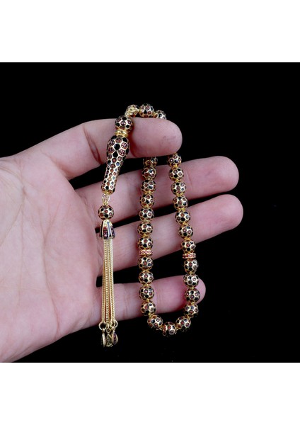 Tesbihsepetim Futbol Topu Model Zirkon Taşlı Siyah Mineli 925 Ayar Gümüş Tesbih modelleri