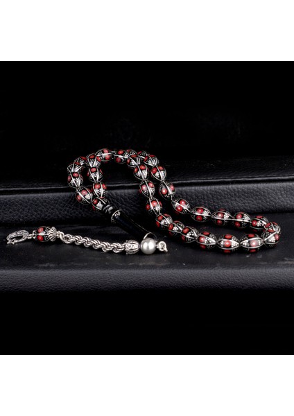 Tesbihsepetim Arpa Kesim Erzurum Oltu Taşı Tesbih 925 Ayar Gümüş Örgü Püsküllü fiyatları