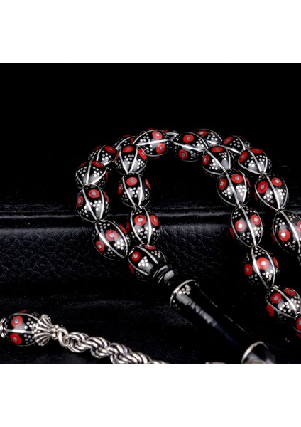 Tesbihsepetim Arpa Kesim Erzurum Oltu Taşı Tesbih 925 Ayar Gümüş Örgü Püsküllü fırsatları