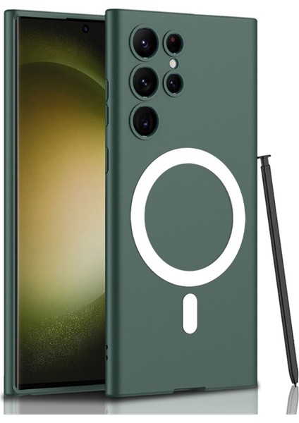 Samsung Galaxy S23 Ultra Kılıf Manyetik Şarj Wireless Şarj Özellikli Kıpta Tpu Silikon Yeşil