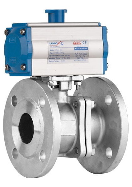 DN40-11/2" Çift Etkili Pnömatik Aktüatörlü Paslanmaz 2 Parçalı Flanşlı Küresel Vana