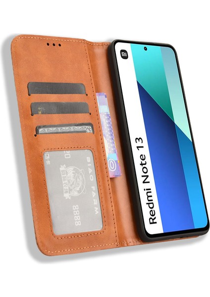 Xiaomi Redmi Note 13 4g Deri Kasa Cüzdan Katlama Standı Retro Telefon Kapağı (Yurt Dışından)
