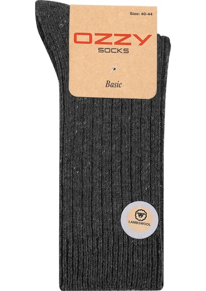 Ozzy Socks 1 Çift Kışlık Gri Erkek Lambswool Yünlü Uyku Çorabı Soft Touch