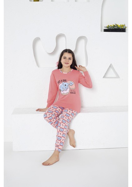 Kız Çocuk Koala Desenli Uzun Kollu Yazlık Pijama Takımı