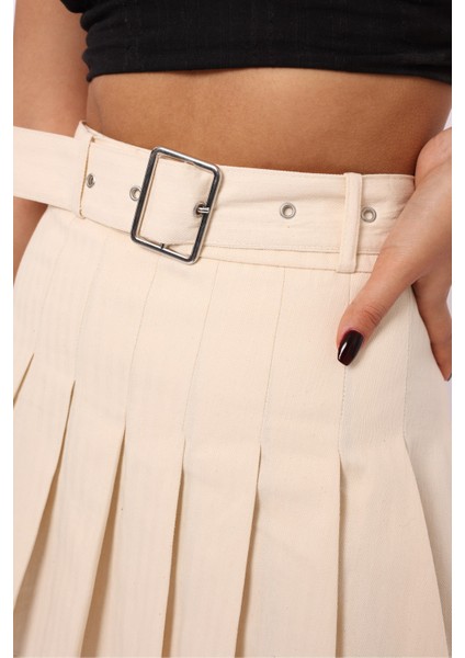 Kadın Kemerli Pileli Etek modelleri