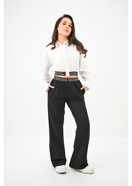 Kadın Beli Lastik Detaylı Crop Gömlek Takım 4021-24
