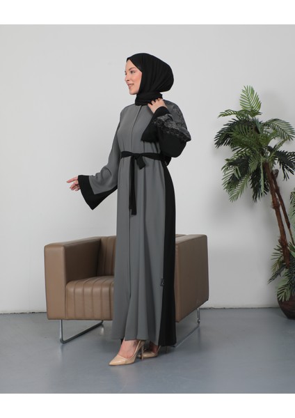 Nakışlı Cupra Kumaş Abaya-Kimono