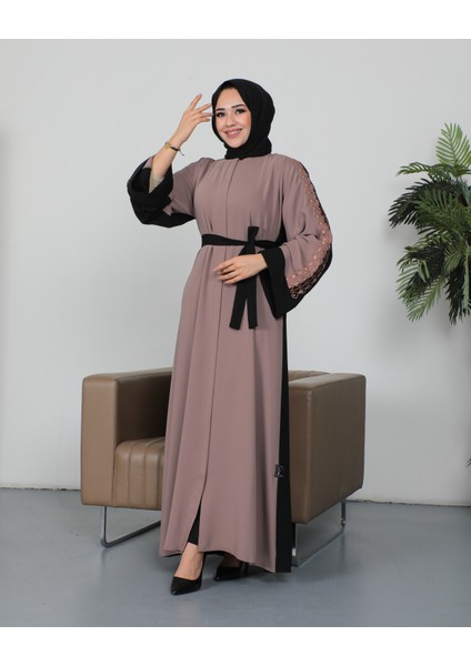 Nakışlı Cupra Kumaş Abaya-Kimono