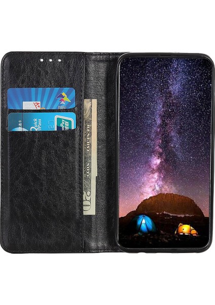 Samsung Galaxy A05 Için 4g Kasa Pu Deri Deri Çılgın At Dokusu Stand Cüzdan Telefon Kapak Black (Yurt Dışından)