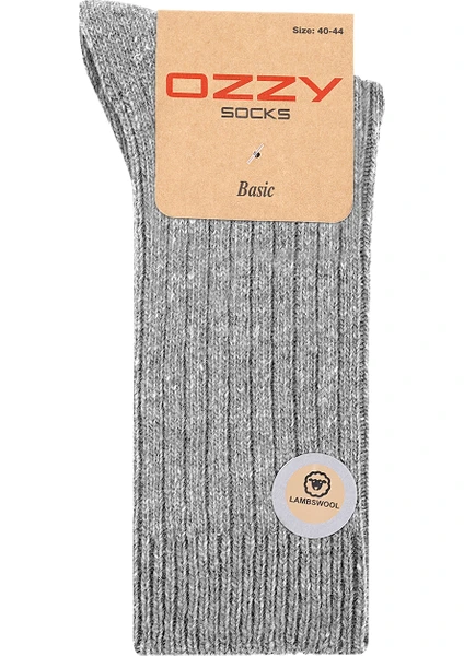 Ozzy Socks 1 Çift Kışlık Gri Erkek Lambswool Yünlü Uyku Çorabı Soft Touch