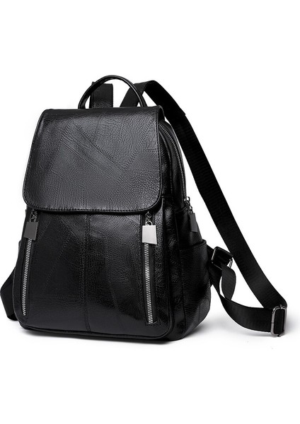 Btm Kadın Yumuşak Deri Sırt Çantası - Siyah (Yurt Dışından)
