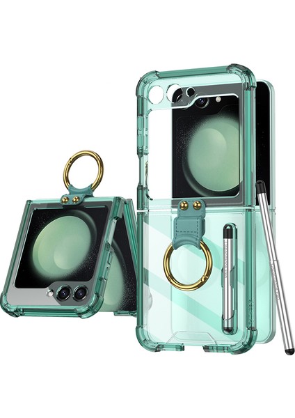 Samsung Galaxy Z Flip5 Için 5g Case Ring Kickstand Tpu Telefon Kapağı, Stylus/küçük Ekranlı Film-Şöhretli Yeşil (Yurt Dışından)