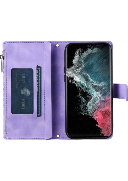 Samsung Galaxy S24 Ultra Kılıf Için Strap-Purple ile Pu Deri Telefon Kapak Cüzdanı (Yurt Dışından)