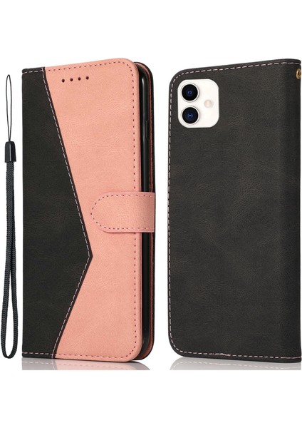 Samsung Galaxy A05 Için 4g Kasa Pu Pu Deri Renk Ekleme Telefon Kapağı Black+Pembe (Yurt Dışından)