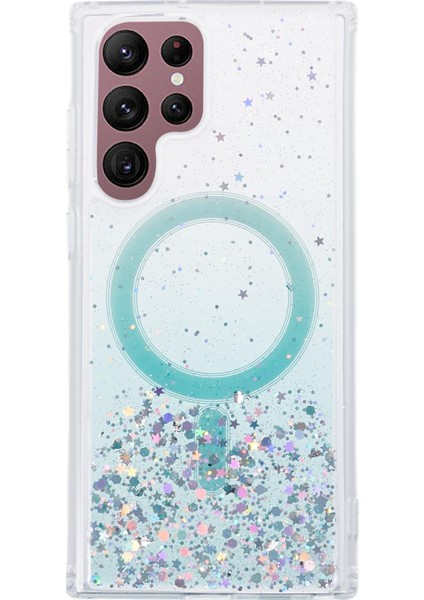 Samsung Galaxy S22 Ultra 5g Için Şok Geçirmez Kılıf Magsafe Glitter Epoksi Tpu+Akrilik Telefon Kapak Yeşil (Yurt Dışından)