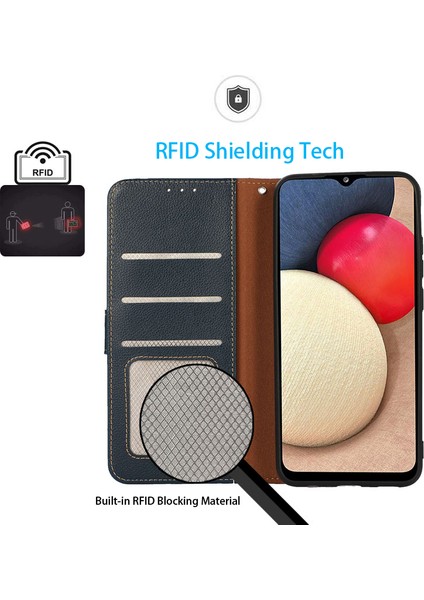 Samsung Galaxy A05 Için Khazneh 4g Case Rfıd Engelleme Cüzdanı Pu Deri Telefon Stand Kapak-Blue (Yurt Dışından)