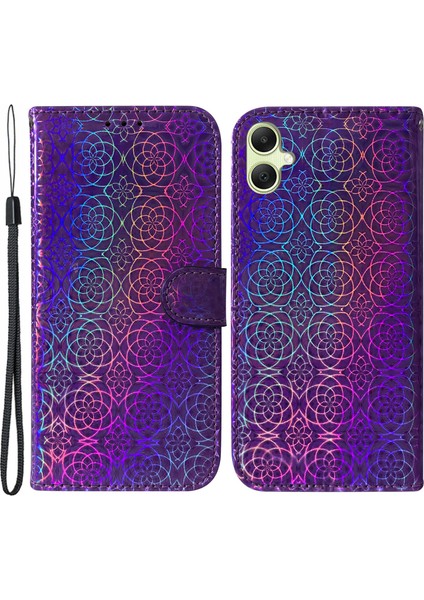 Samsung Galaxy A05 Için 4g Kasa Şok Geçirmez Göz Kamaştırıcı Çiçek Deseni Pu Deri Telefon Kapak-Mor (Yurt Dışından)