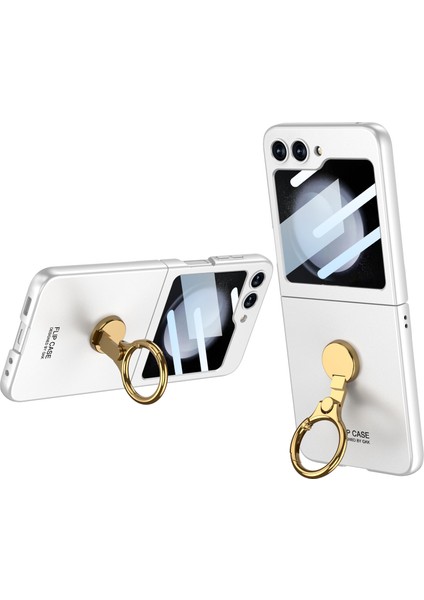 Samsung Galaxy Z Flip5 5g Ince Telefon Kılıfı Küçük Ekranlı Film-Silver ile Sabit Pc Kickstand Kapak (Yurt Dışından)