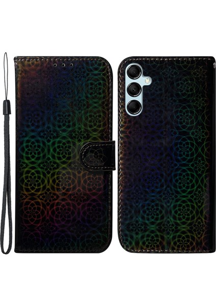 Samsung Galaxy Için M34 5G/F34 5g Göz Kamaştırıcı Çiçek Desen Pu Deri Cüzdan Stand Kapak Telefon Kılıfı Black (Yurt Dışından)