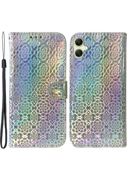 Samsung Galaxy A05 Için 4g Kasa Şok Geçirmez Göz Kamaştırıcı Çiçek Deseni Pu Deri Telefon Kapak-Gri (Yurt Dışından)
