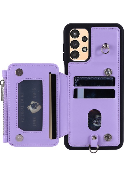 Samsung Galaxy A14 4g/5g Için Telefon Kılıfı, Rfıd Engelleme Pu+Tpu Anti-Drop Kapak Kickstand Fermuar Cüzdan Kabuğu Strap-Purple ile (Yurt Dışından)