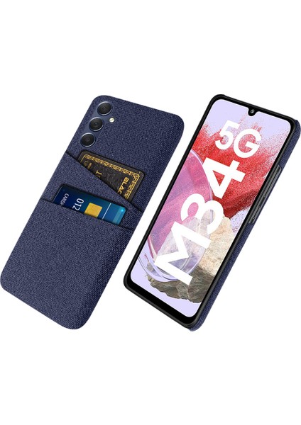 Samsung Galaxy Için M34 5G/F34 5g Telefon Kapağı Sert Pc+Çift Kart Tutucu Mavisi ile Kumaş Telefon Kılıfı (Yurt Dışından)