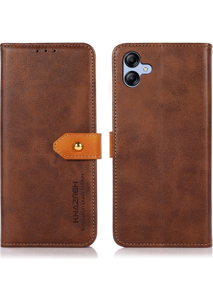Samsung Galaxy A05 Için Khazneh 4g Case Cowhide Doku Pu Deri Deri Stand Cüzdan Telefon Kapak-Kahverengi (Yurt Dışından)