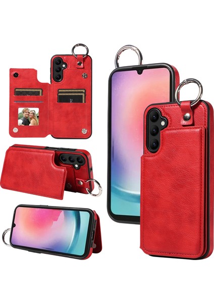 Seashell Digital Samsung Galaxy A24 4G/A25 5g Case Deri+Tpu Kart Tutucu Kickstand-Red ile Telefon Kapağı (Yurt Dışından)