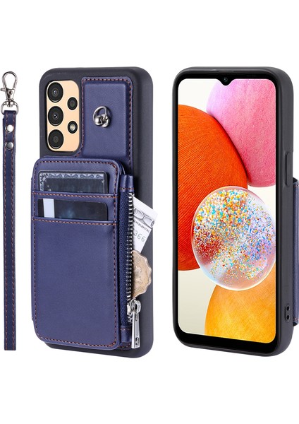 Samsung Galaxy A14 4g/5g Için Telefon Kılıfı, Rfıd Engelleme Pu+Tpu Anti-Drop Kapak Kickstand Fermuar Cüzdan Kabuğu Strap-Blue (Yurt Dışından)