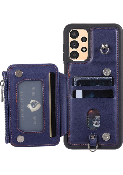 Samsung Galaxy A14 4g/5g Için Telefon Kılıfı, Rfıd Engelleme Pu+Tpu Anti-Drop Kapak Kickstand Fermuar Cüzdan Kabuğu Strap-Blue (Yurt Dışından)