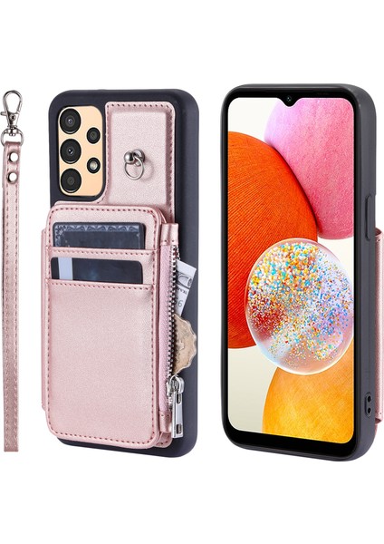 Samsung Galaxy A14 4g/5g Için Telefon Kılıfı, Rfıd Engelleme Pu+Tpu Anti-Drop Kapak Kickstand Fermuar Cüzdan Kabuğu Strap-Rose Altın (Yurt Dışından)