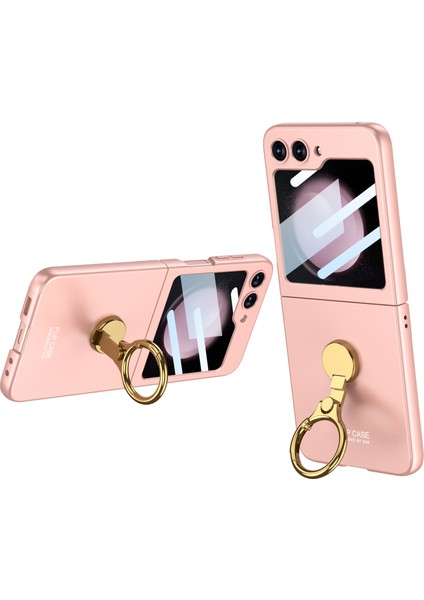 Samsung Galaxy Z Flip5 5g Ince Telefon Kılıfı Küçük Ekranlı Film-Pembe ile Sabit Pc Kickstand Kapak (Yurt Dışından)