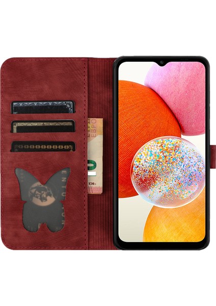 Samsung Galaxy A15 5g Case Butterfly Kedi Baskılı Pu Deri Telefon Kapak-Kırmızı (Yurt Dışından)