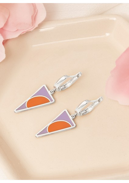 Mineli Üçgen Gümüş Küpe