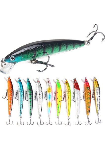 10 Adet 10CM 9gr Minnow Sahte Olta Yem Seti Rapala 1m Derinlik 10 Farklı Renk Karbon Çelik Iğne