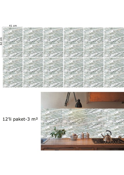 Kendinden Yapışkanlı Yeşil Agat Desenli Pvc Panel 41X62 cm (12 Adet) 3 M²