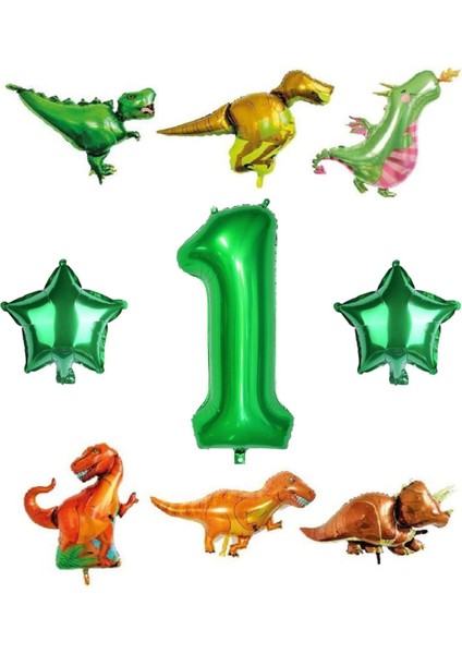Safari Dinazor Hayvanlar Temalı Yeşil Rakam Folyo Balon Seti Yaş 1