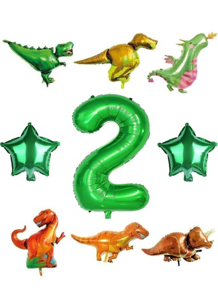 Safari Dinazor Hayvanlar Temalı Yeşil Rakam Folyo Balon Seti Yaş 2