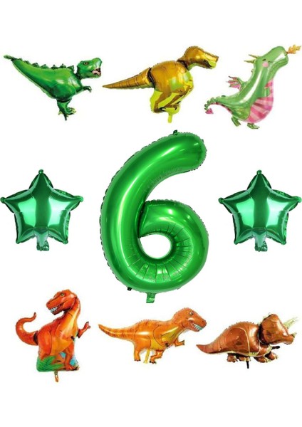 Safari Dinazor Hayvanlar Temalı Yeşil Rakam Folyo Balon Seti Yaş 6