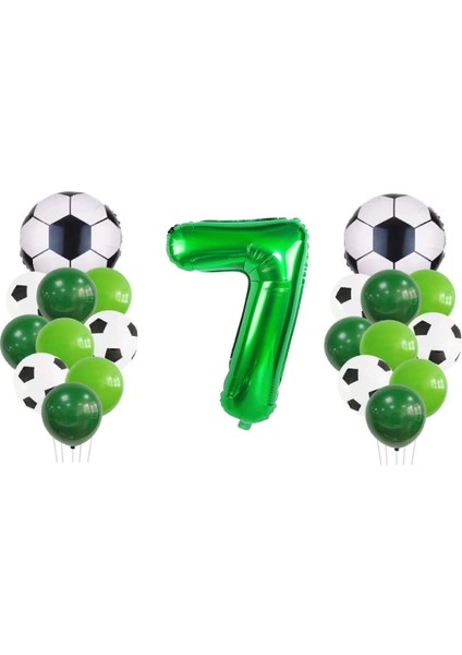 7 Yaş Futbol Temalı Yeşil Rakamlı Balon Seti