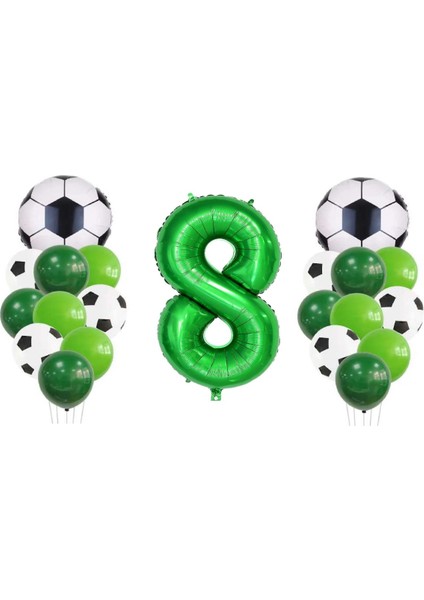 8 Yaş Futbol Temalı Yeşil Rakamlı Balon Seti