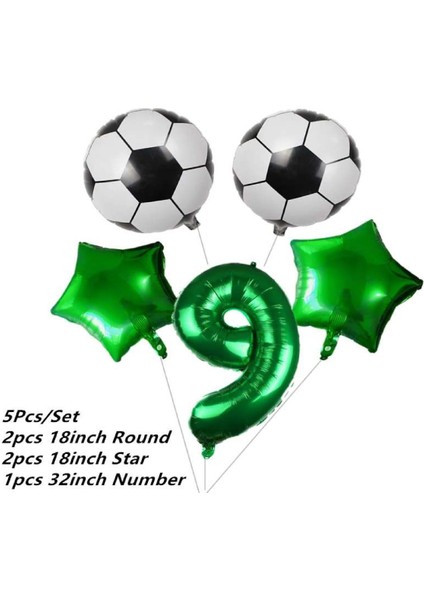 Yeşil Rakam Yeşil Yıldız Futbol Temalı Balon Seti Yaş 9