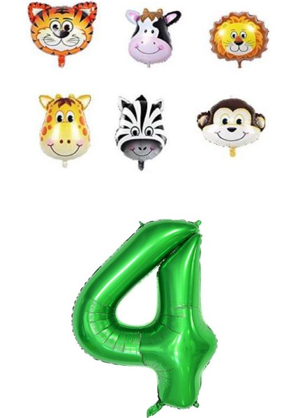 Safari Hayvanlar Temalı Yeşil Rakam Folyo Balon Seti Yaş 4