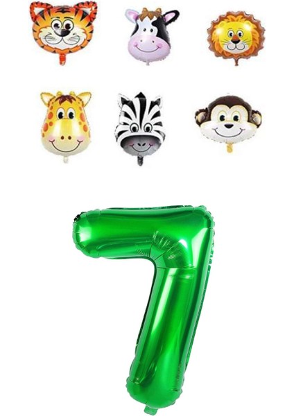 Safari Hayvanlar Temalı Yeşil Rakam Folyo Balon Seti Yaş 7